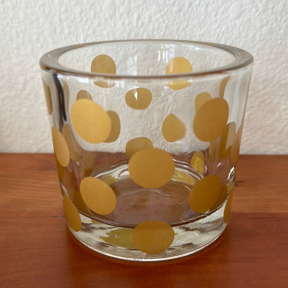 Votive Tea Light Candle Holder Gold Foil Dot Thick Glass